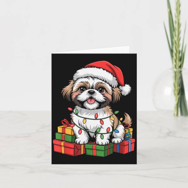 Cute Shih Tzu Santa Hat Christmas Xmas Dog Lovers  Card (Front)