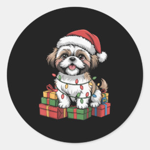 Cute Shih Tzu Santa Hat Christmas Xmas Dog Lovers Classic Round Sticker