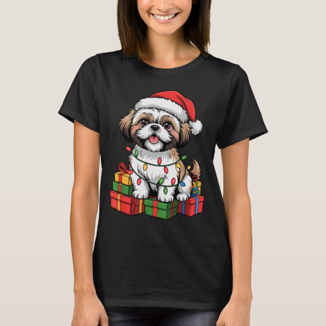 Cute Shih Tzu Santa Hat Christmas Xmas Dog Lovers  T-Shirt (Front)