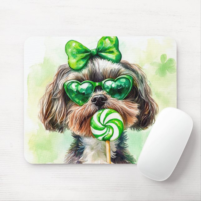 Cute Shih-tzu St. Patrick's Day Mouse Pad (With Mouse)