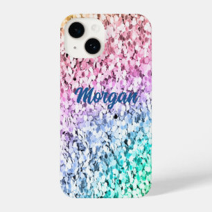 Cute Shimmering Bold Rainbow Glitter Personalised iPhone 14 Case