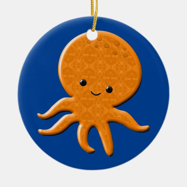 Cute Shiny Octopus Cartoon Ceramic Ornament (Front)