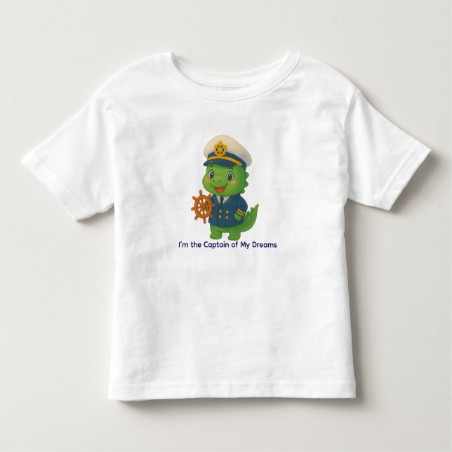 Cute Ship Captain Dinosaur – Dino Jobs Toddler T-Shirt (Front)