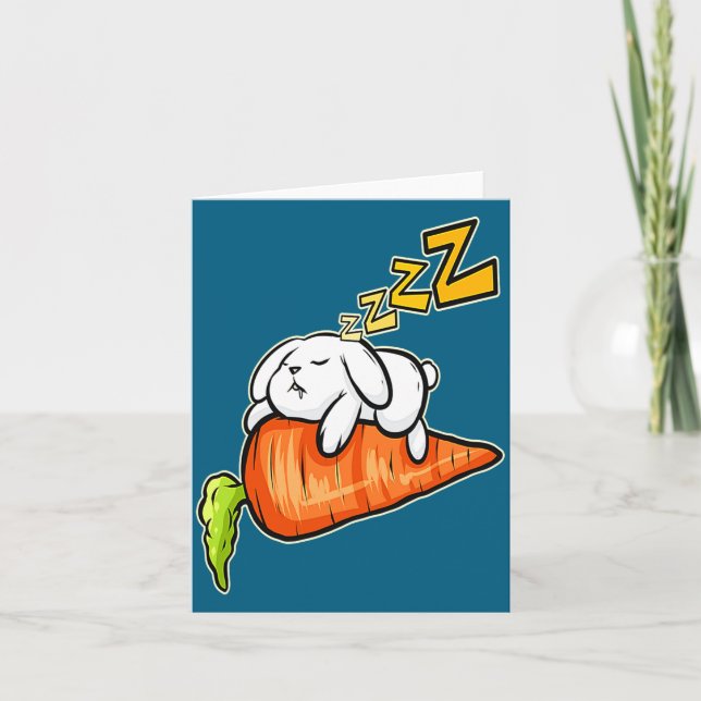 Cute Shirt Rabbit Sleeping Carrot Easter Card (Front)