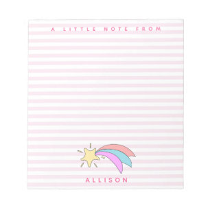 Cute Shooting Star - Pink Striped Girls Notepad
