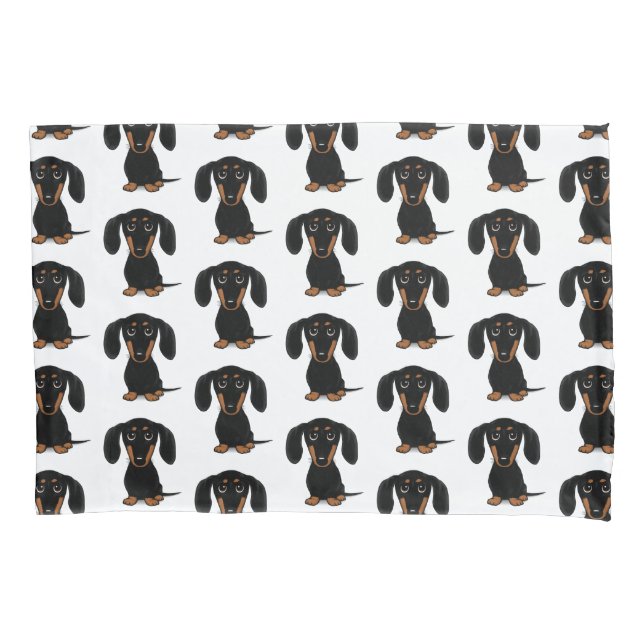 Cute Short Haired Black and Tan Dachshund Pattern Pillowcase (Front)