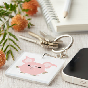 Cute Shorty Cartoon Pig Acrylic Keychain