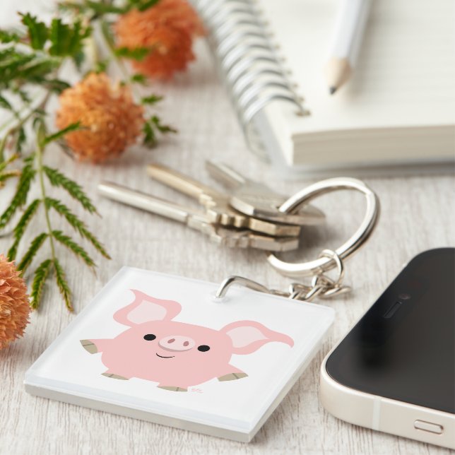 Cute Shorty Cartoon Pig Acrylic Keychain (Front Right)