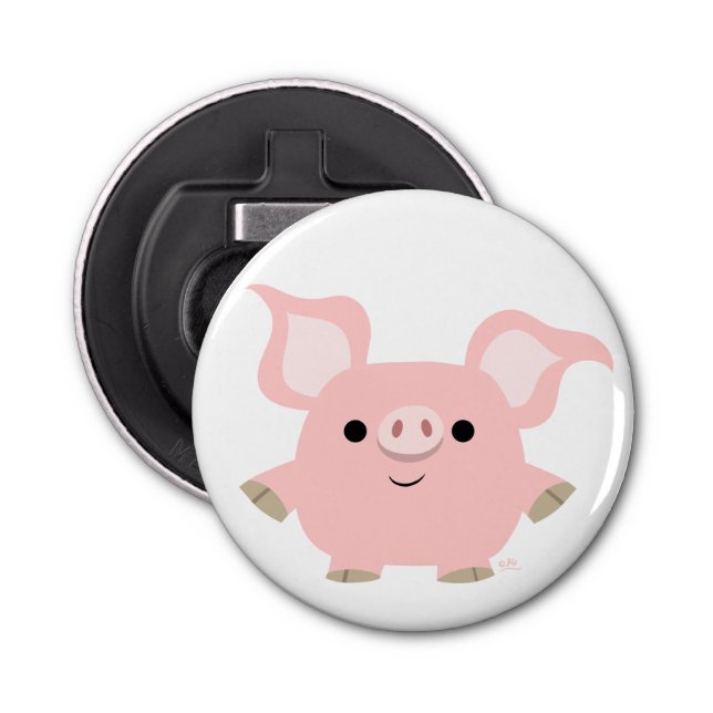 Cute Shorty Cartoon Pig Button Bottle Opener (Front)