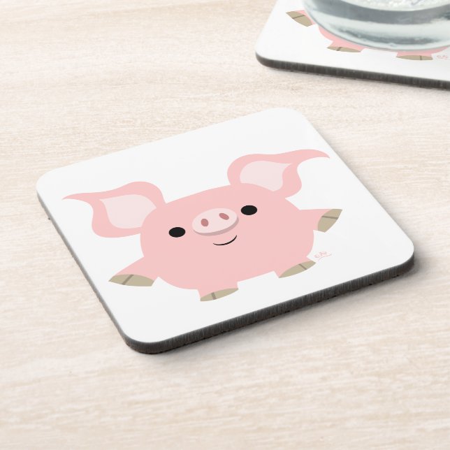 Cute Shorty Cartoon Pig Coasters Set (Left Side)