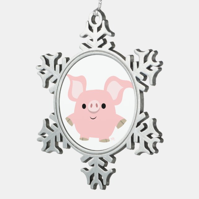 Cute Shorty Cartoon Pig Pewter Ornament (Right)