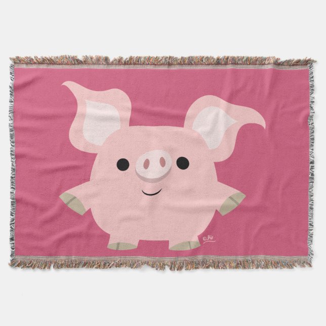 Cute Shorty Cartoon Pig Throw Blanket (Front)