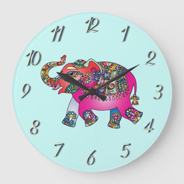 Cute Show Your Colours Elephant Nursery Large Clock (Front)
