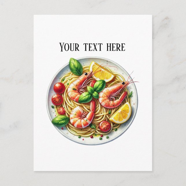 Cute shrimp pasta add text postcard (Front)