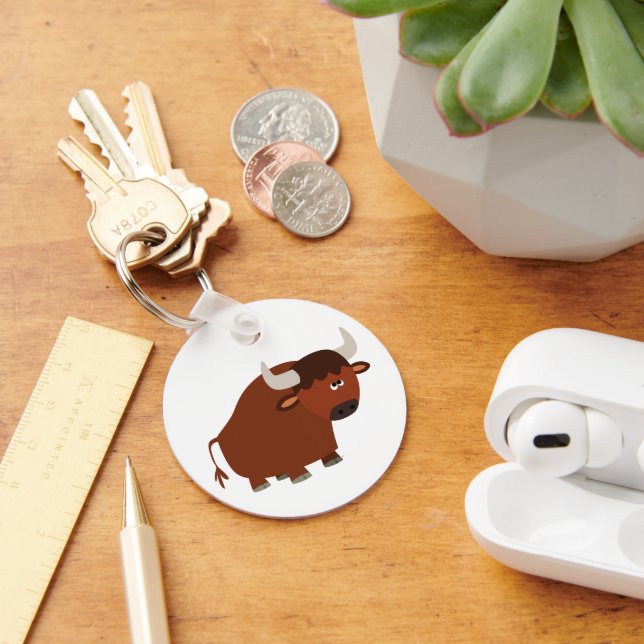Cute Shy Cartoon Bull Key Ring (Desk)