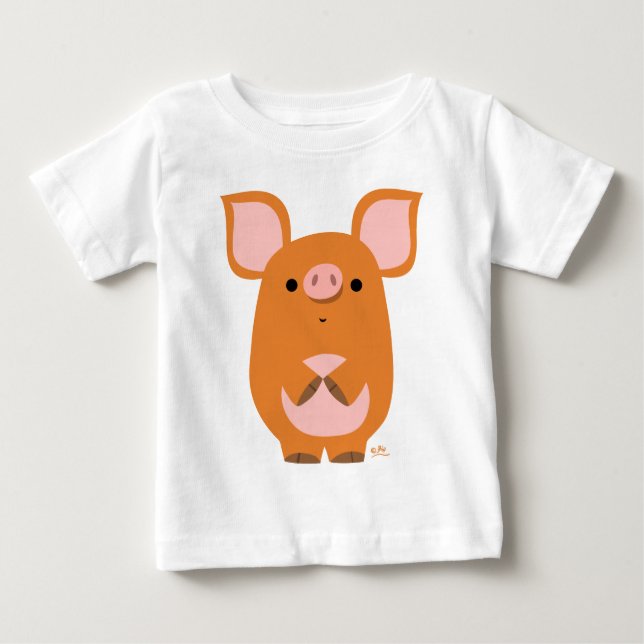 Cute Shy Cartoon Pig Baby T-Shirt (Front)