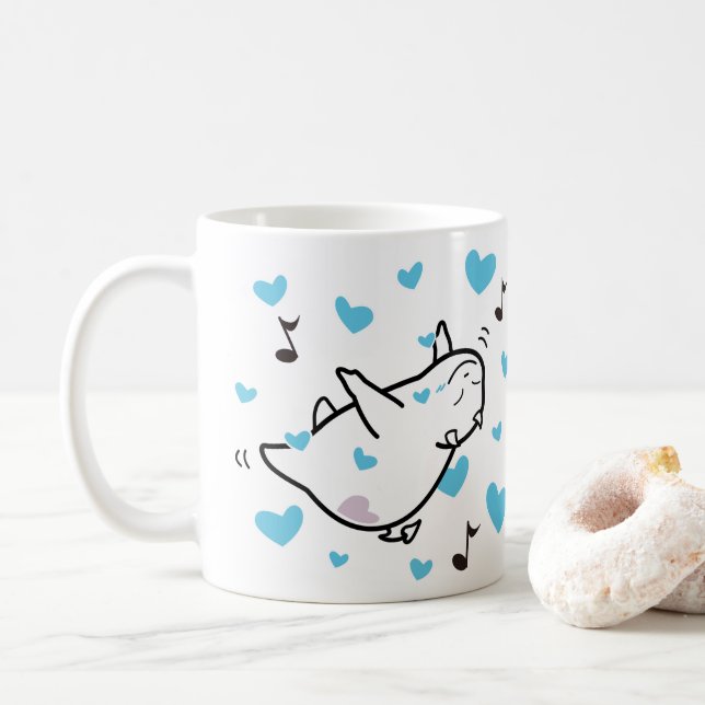 Cute Shy Devil Happy Couples Coffee Mug (With Donut)