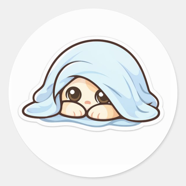 Cute Shy Kawaii Baby Under Blanket – Cozy Adorable Classic Round Sticker (Front)
