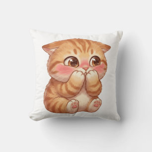 Cute Shy Orange Kitten Blushing Canvas Wall Art Cushion