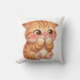 Cute Shy Orange Kitten Blushing Canvas Wall Art Cushion