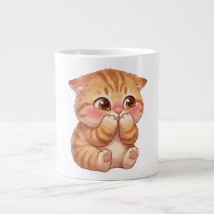 Cute Shy Orange Kitten Blushing Canvas Wall Art Large Coffee Mug
