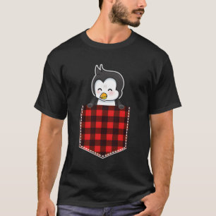 Cute Shy Penguin In Red And Black Pocket Peeking O T-Shirt