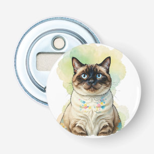 Cute Siamese Cat Blue Eyes Watercolor Pet Art Bottle Opener