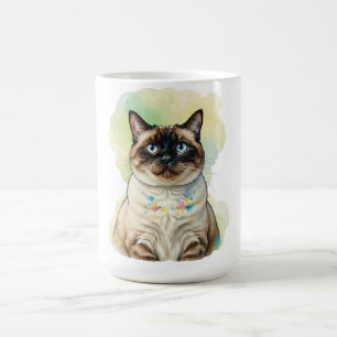 Cute Siamese Cat Blue Eyes Watercolor Pet Art Coffee Mug
