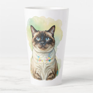 Cute Siamese Cat Blue Eyes Watercolor Pet Art Latte Mug