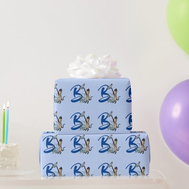 Cute Siamese Cat Butterfly Monogram Initial B  Wrapping Paper (Party Gifts)