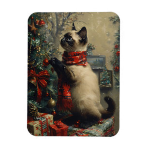 Cute Siamese Cat Christmas Vintage Flexible Magnet