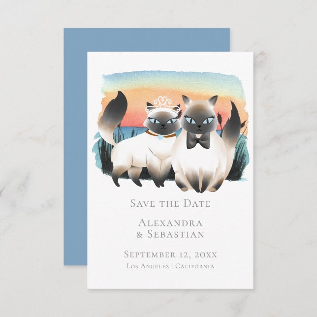Cute Siamese Cat Couple Save The Date Wedding Invitation (Front/Back)