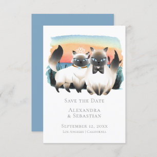 Cute Siamese Cat Couple Save The Date Wedding Invitation