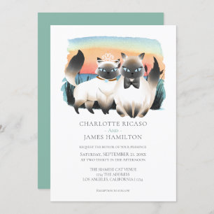 Cute Siamese Cat Couple Wedding Personalised Invitation