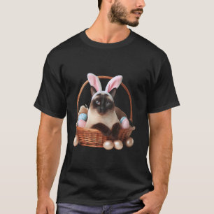 Cute Siamese Cat Easter Egg Hunt Owner Bunny Ears T-Shirt