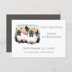 Cute Siamese Cat Gay Couple Save The Date Wedding Invitation