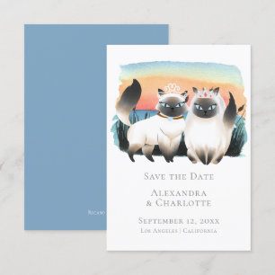 Cute Siamese Cat Gay Couple Save The Date Wedding Invitation