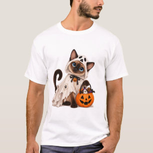Cute Siamese Cat Ghost Halloween T-Shirt