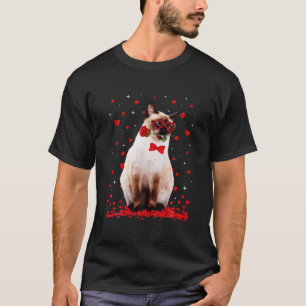 Cute Siamese Cat Glasses Heart Flower Valentine T-Shirt
