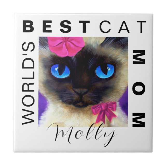 Cute Siamese Cat Kitten Photo Name Ceramic Tile (Front)