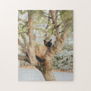 Cute Siamese Cat On The Tree Jigsaw Puzzle