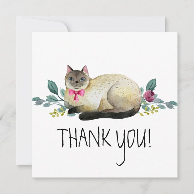 Cute Siamese Cat on White Thank You (Front)