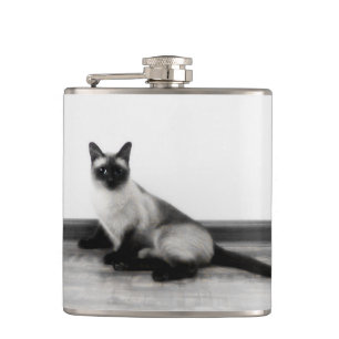 CUTE Siamese Cat Portrait Photograph Hip Flask
