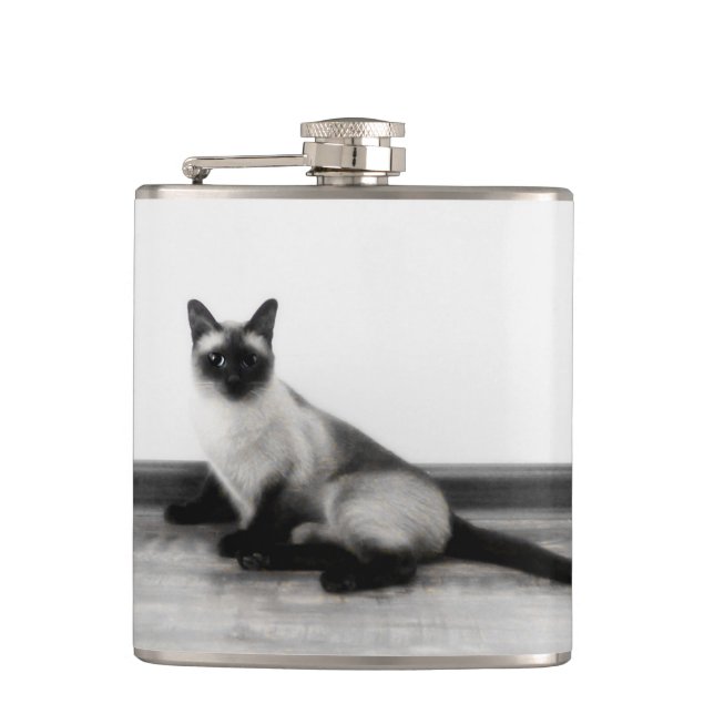 CUTE Siamese Cat Portrait Photograph Hip Flask (Front)