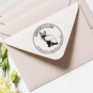 Cute Siamese Cat Return Address Couple, Circle  Rubber Stamp