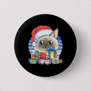 Cute Siamese Cat Santa Claus Christmas Xmas Kitten 6 Cm Round Badge