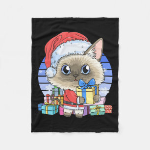 Cute Siamese Cat Santa Claus Christmas Xmas Kitten Fleece Blanket