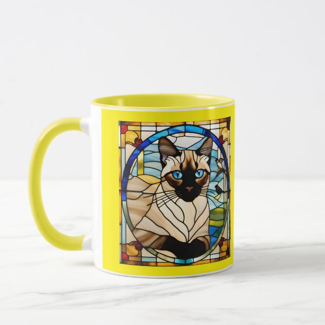  Cute Siamese Cat Stained Glass Mug (Left)
