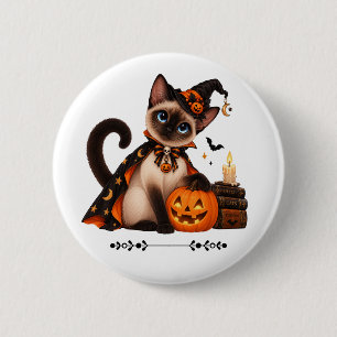 Cute Siamese Cat Witch Halloween 6 Cm Round Badge