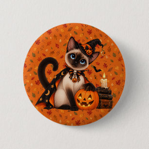 Cute Siamese Cat Witch Halloween 6 Cm Round Badge